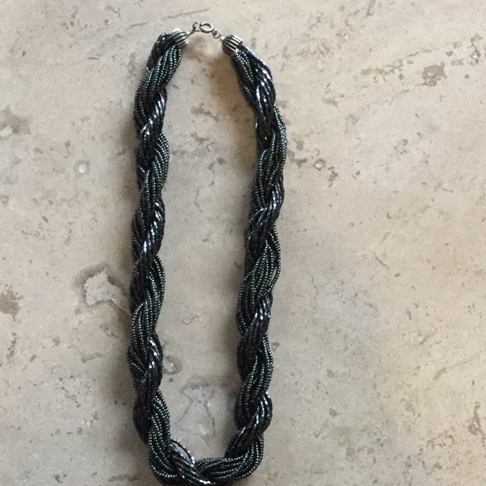 Glass bead multi strand braided necklace